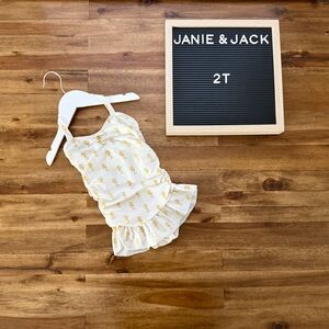 Janie & Jack Ivory Gold Seahorse Print Halter One Piece Swimsuit 2T Beach Ruffle